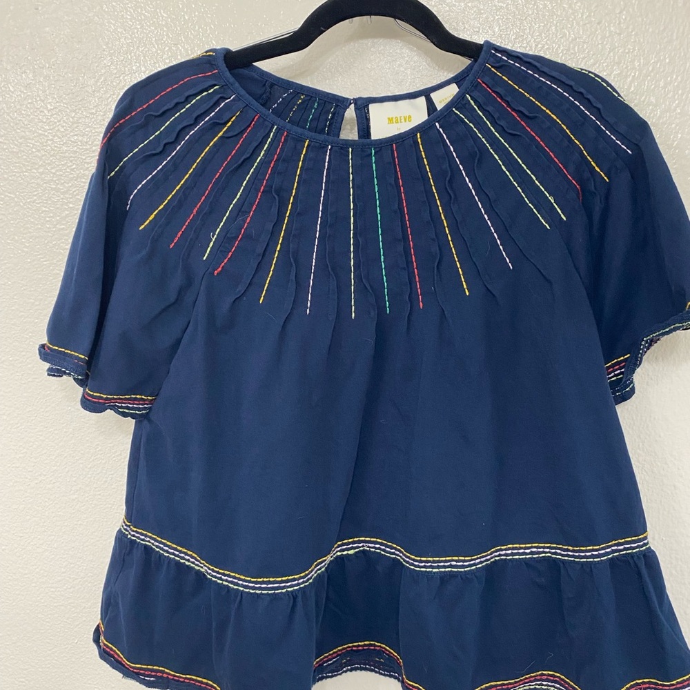 Maeve Flutter Sleeve Blouse with Embellished Tiered Design